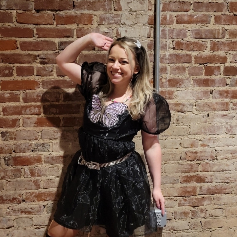 Dollskill butterfly take flight black puff dress